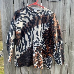 Claudia D. Women's Animal Print Crew Neck Sweater Size M Angora Wool Blend